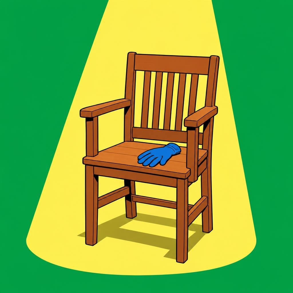 Ilustración: Una silla de madera vacía bajo un haz de luz, con un guante olvidado sobre el asiento.